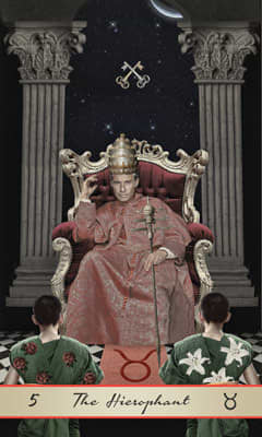 The Hierophant is a loaded card. In the upright position, it's about coming together with like-minded people. It's about initiation. In the reversed position, it's about self-care and self-teaching.
