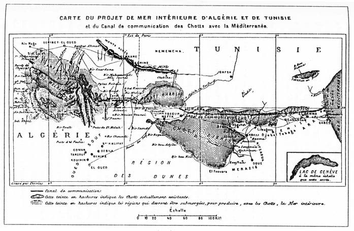 The maximalist plan of territory to be flooded - note the comparison to Lake Geneva in the bottom right corner.