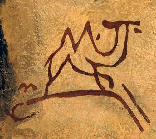 Pre-historic cave image of camel. Displayed in the National Museum of Mongolian History in Ulaan Baatar.