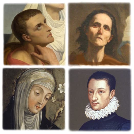 Clockwise from top left: Sts. Augustine, Mary of Egypt, Aloysius Gonzaga, Catherine of Siena