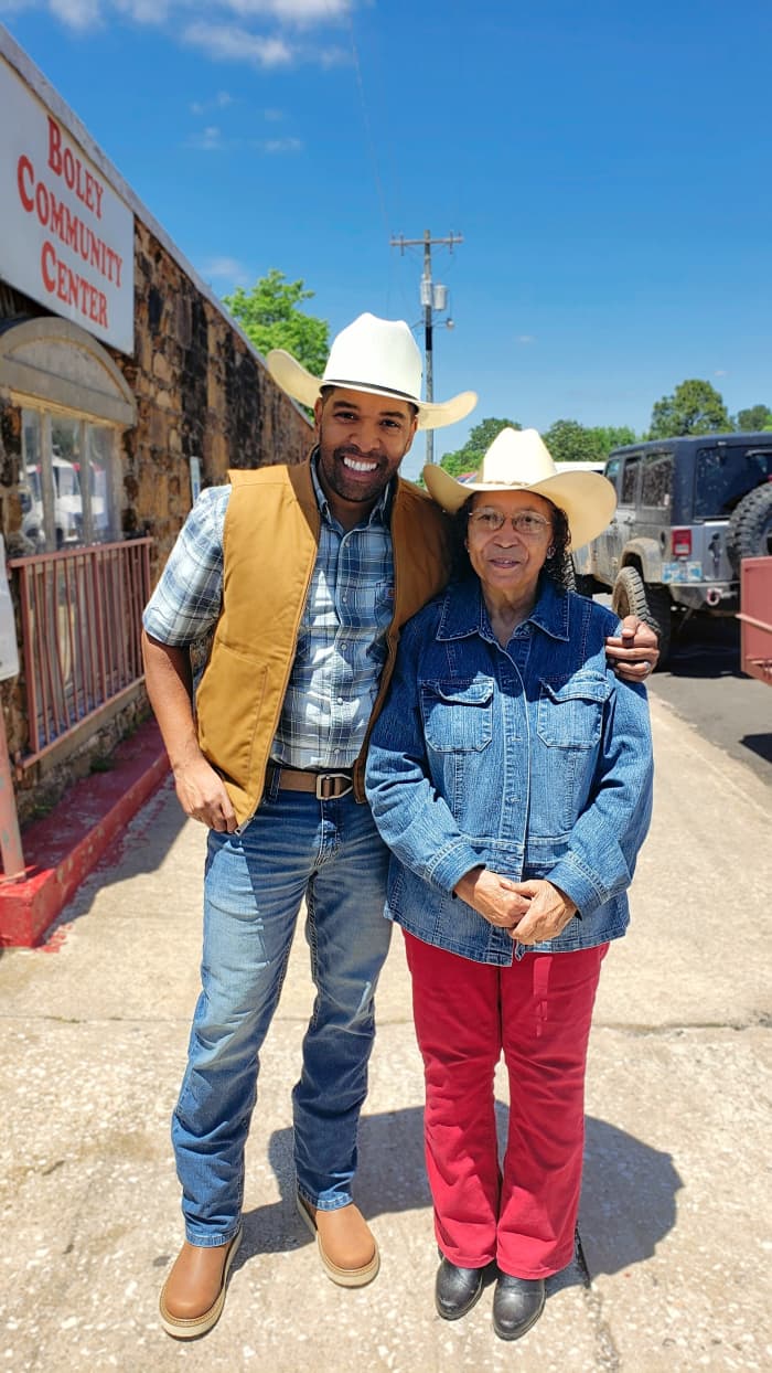 Andre Jackson with Boley's Mayor, Dr. Francis Shelton, at this year's 2021 Rodeo Barbecue Festival and parade as the Grand Marshal.