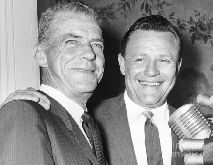 October 20, 1964 - Johnny Keane (L) being introduced by new GM, Ralph Houk. The smiles did not last long.