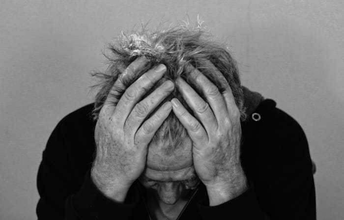 This man is worried, thinking that some misfortune will come upon him. A coming pestilence will cause someone to worry for sure.
