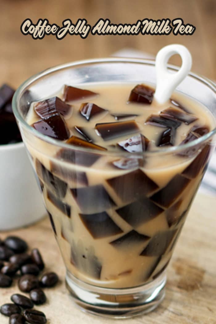 Make the coffee jelly by mixing together the coffee, gelatin and sugar until everything is dissolved completely. Pour into a gelatin mold or regular glass pan and let it set in the fridge for 4-6 hours. Meanwhile, in a small saucepan, prepare the mil