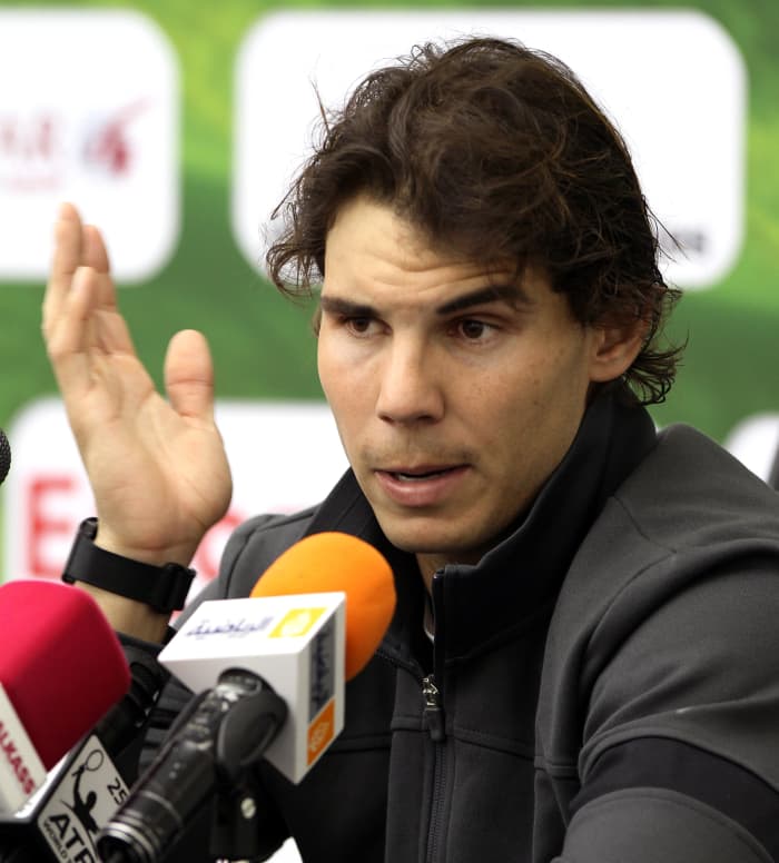 Rafa Nadal at a press conference in Doha