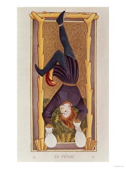 The Hanged Man has many possible interpretations. Some see it as the card of surrender; it represents a martyr. Some see the card as punishment; it represents a traitor.