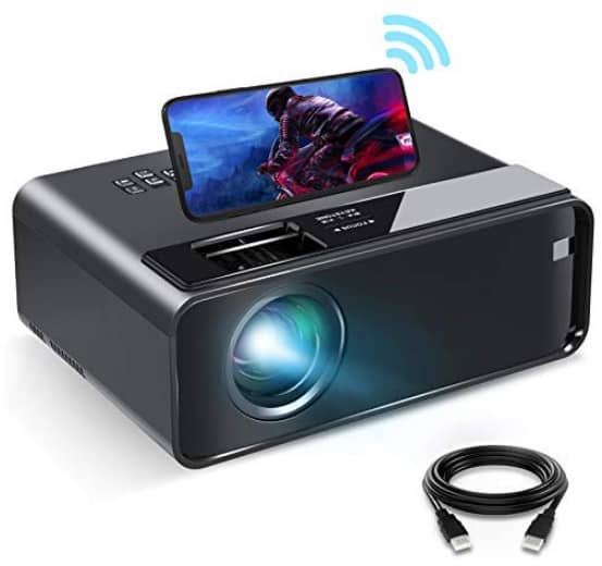 Mini Projector for iPhone and Android phones, ELEPHAS 2021 Upgrade WiFi Movie Projector with Synchronize Smartphone Screen, 1080P HD Portable Projector Supported 200" Screen, Compatible with Android/iOS/HDMI/USB/SD/VGA