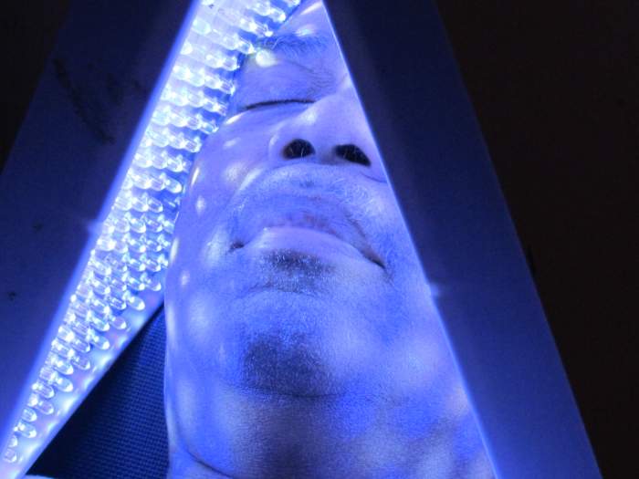 My husband Walker, relaxes during his treatment of Light Therapy. "The lights possibly make the parasites witih the body very weak," explained Wendy.