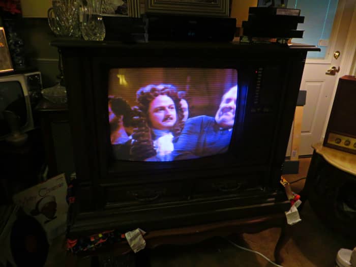 Playing on the1980 Curtis Mathes Model G550, The Avengers, Escape in Time. Curtis Mathes Chassis C81-7, Medium Pecan, made in Athens Texas. The VHS Episode first aired on January 28, 1967 · Directed by John Krish. With Patrick Macnee, Diana Rigg.