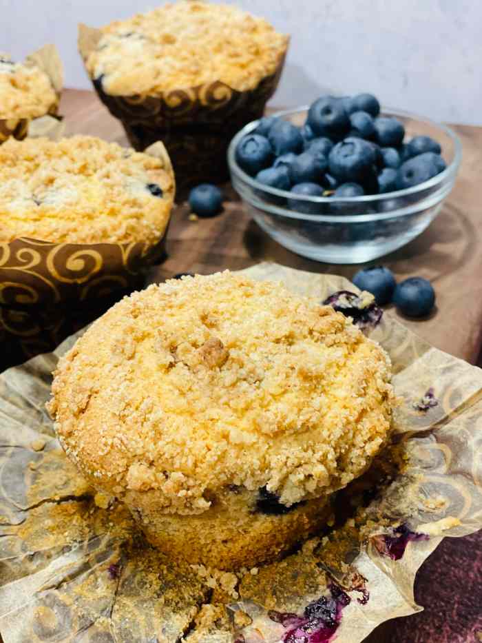 Scrumptious blueberry muffins with streusel topping. I loved every bite!