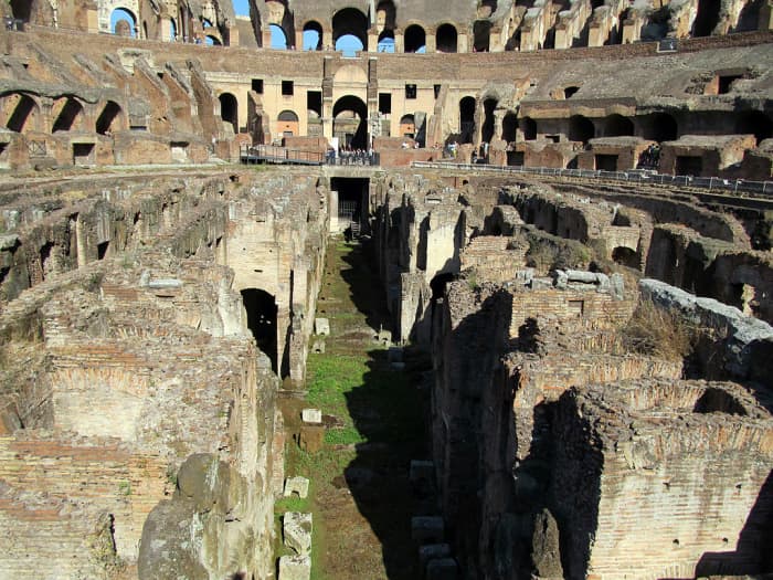 The hypogeum underground structure laid bare. This is where gladiators and animals awaited their turn in the arena.