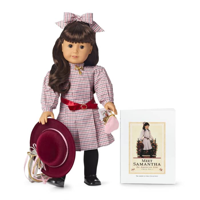 A 35th Anniversary Samantha Doll, pictured with her accessories and the Meet Samantha book