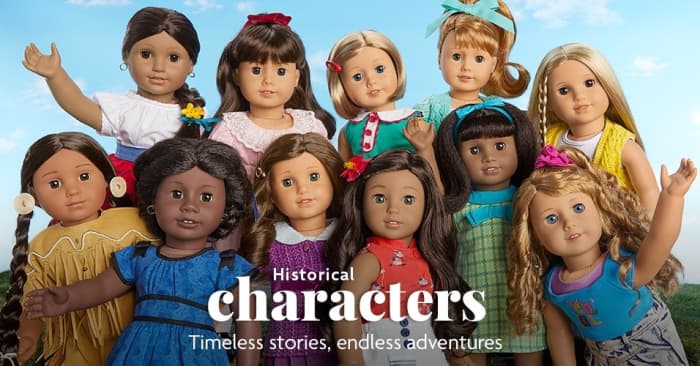 A promotional photo from American Girl displaying all of the Historical Character dolls that are currently active