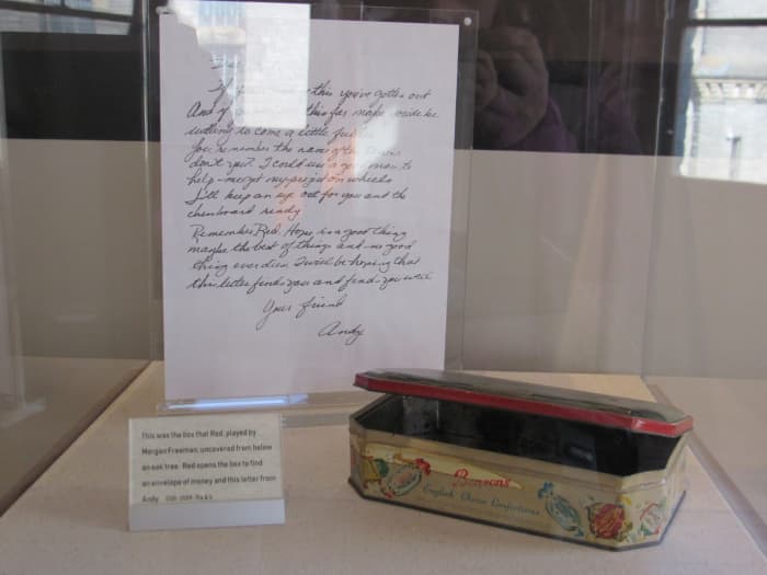 More movie props from The Shawshank Redemption. These are the letter and tin container left by Andy.