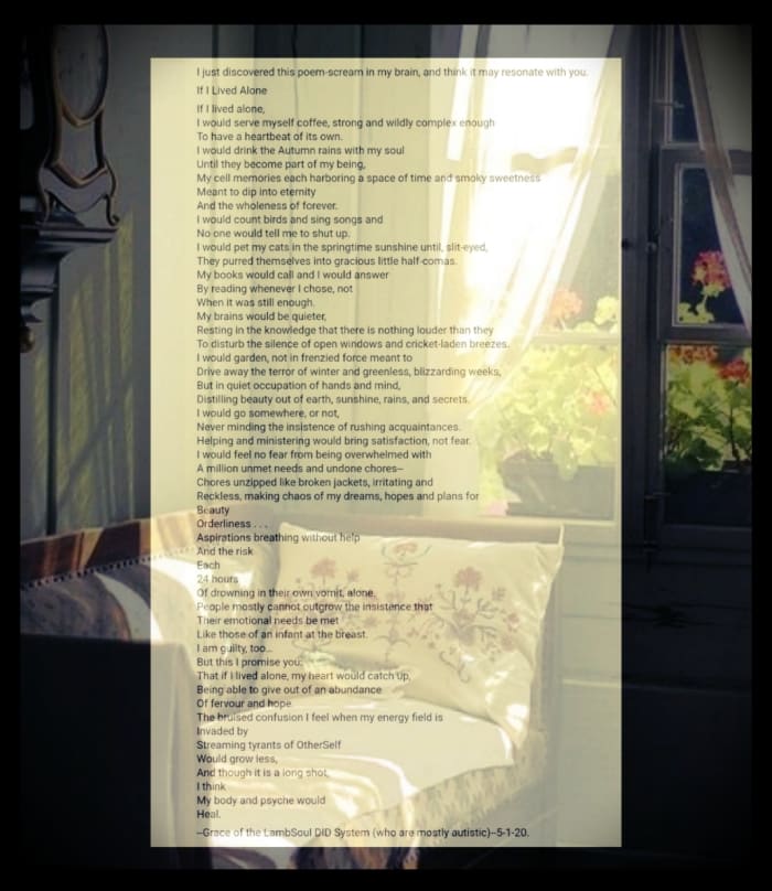 This is a poem I wrote next day based on the emotions stirred up by the preceding list. A poem is a handy way of distilling desires and emotions into words which have the power to heal and transform.