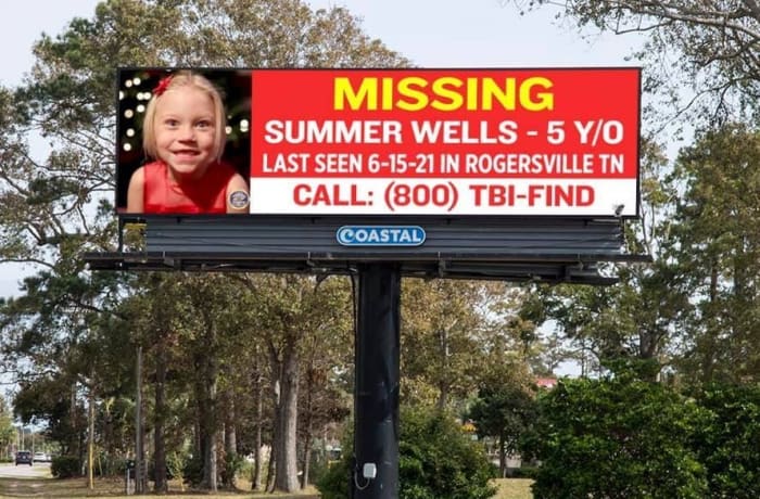 Digital billboard created by Coastal Outdoor Advertising who are donating space to assist with the investigation into the disappearance of Summer Wells.