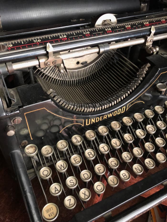 My grandfather's typewriter that I used to play on when I was a child. I wonder if I could write a cozy mystery? Hmmm, probably not.