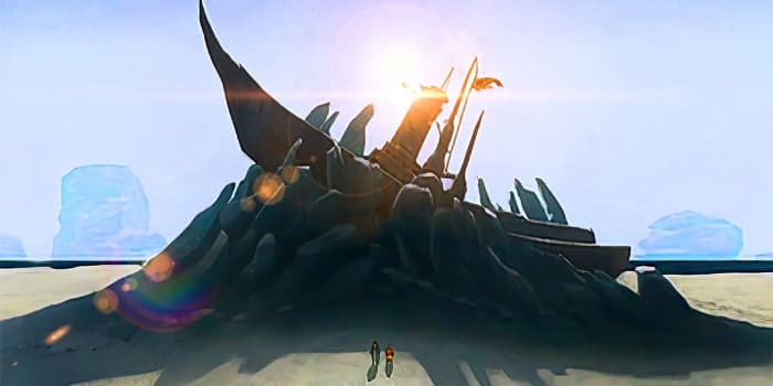 The incapacitated Fire Nation ship from Book 1 of the series can also be seen in Hama's flashback in Book 3