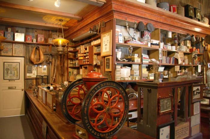 General store exhibit in the Mariposa Museum and History Center. Items collected by pioneer families give a glimpse of earlier days in California.