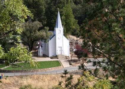 St. Josephs Catholic Church, built in 1862. The Historic church stands on land originally donated by the mining company in Mariposa.