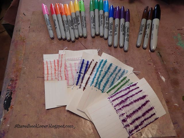 Create a unique pattern with string and sharpies. Easy to make. Use it in your art journal or scrapbook page. Freat for artist trading cards too.