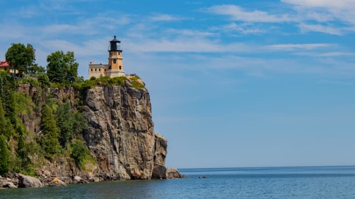 Split Rock Light. Although of short stature, its lofty position serves as an aid to navigation