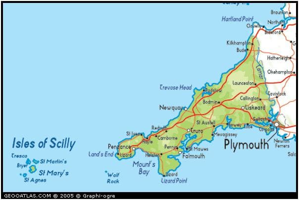Image showing the Isles of Scilly, and Cornwall, the most south-westerly point of the British Isles.