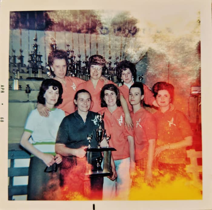 Mom's bowling friends from the past. Michelle remembers her bowling in more than one league at once.