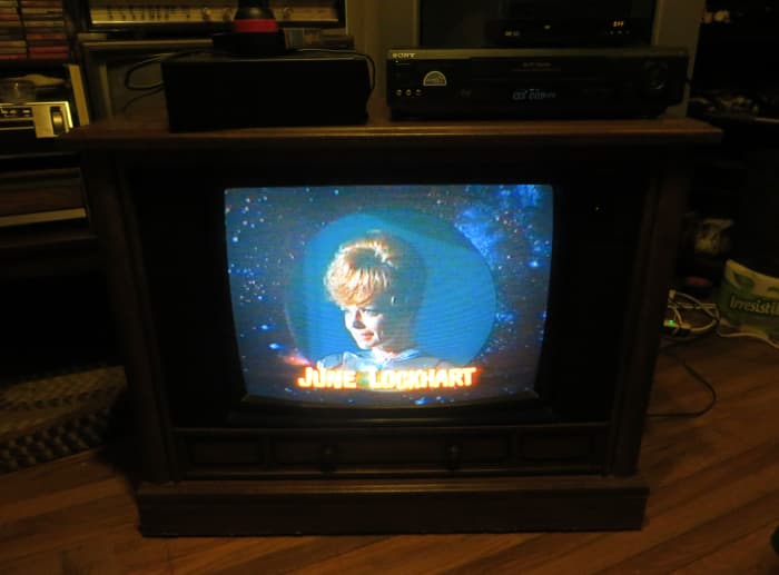 June Lockhart Looking Good on the Crosley Color Television She Played Maureen Robinson in the television show Lost in Space, this episode was: The Great Vegetable Rebellion