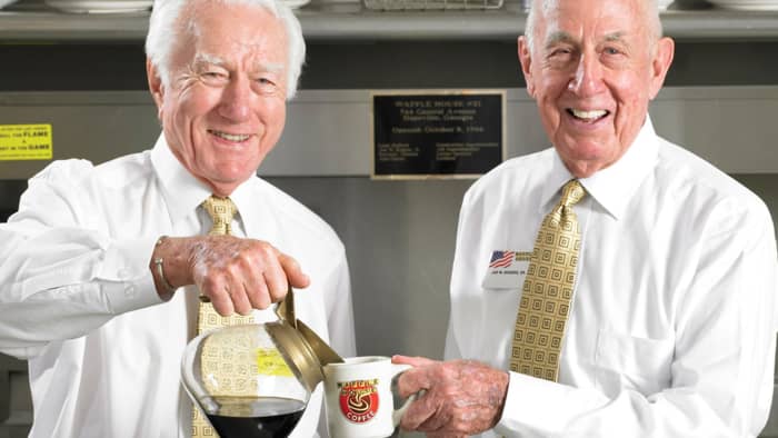 In 1955, Joe Rogers and Tom Forkner opened the first Waffle House restaurant in the Atlanta suburb of Avondale Estates.
