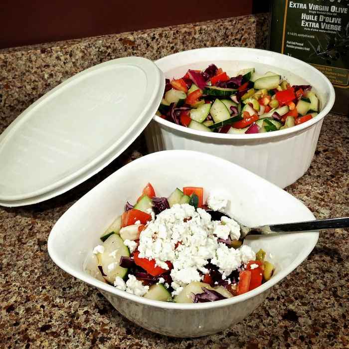 Scoop your Greek salad into a beautiful bowl, but leave room for some extras!