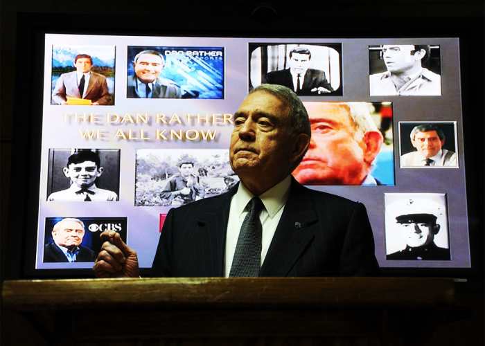 Dan Rather, anchor and editor of Dan Rather Reports on the cable network HDNet, speaks before a group of North Atlantic Treaty Organization Training Mission Afghanistan commanders in the Leadership Conference Room on Camp Eggers, Kabul, Afghanistan,