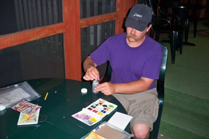 Steve enjoyed painting on the screened porch one evening, while I read and we listened to the water lapping against shore.