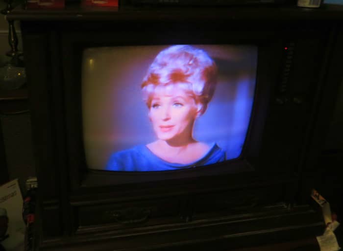 Majel Barrett as Nurse Christine Chapel, Star Trek (TV Series) Amok Time, playing on the 1980 Curtis Mathes Model G550, Color Television Console, Early American Design, Chassis C81-7 Medium Pecan.