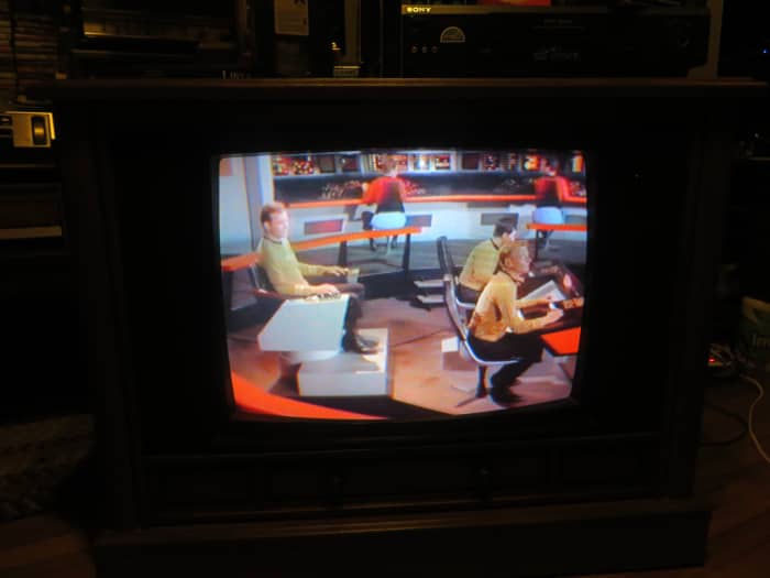 The Crew of the Enterprise on the Crosley TV Model Number CC2546-P102. Star Trek, Mudd's Women. Crosley Color Television assembled in Greenville Tennessee. Manufactured August 1994, Date Code 3314W291B. Crosley TV Chassis Model number 25E510-00AA.