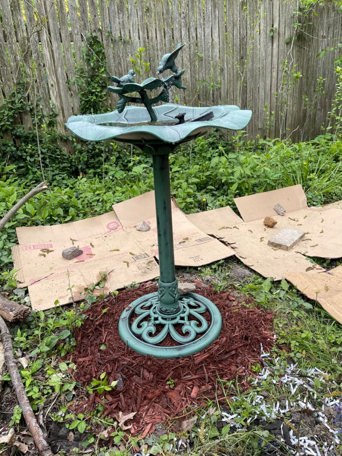 I installed a birdbath before I even finished preparing and planting this part of my garden.