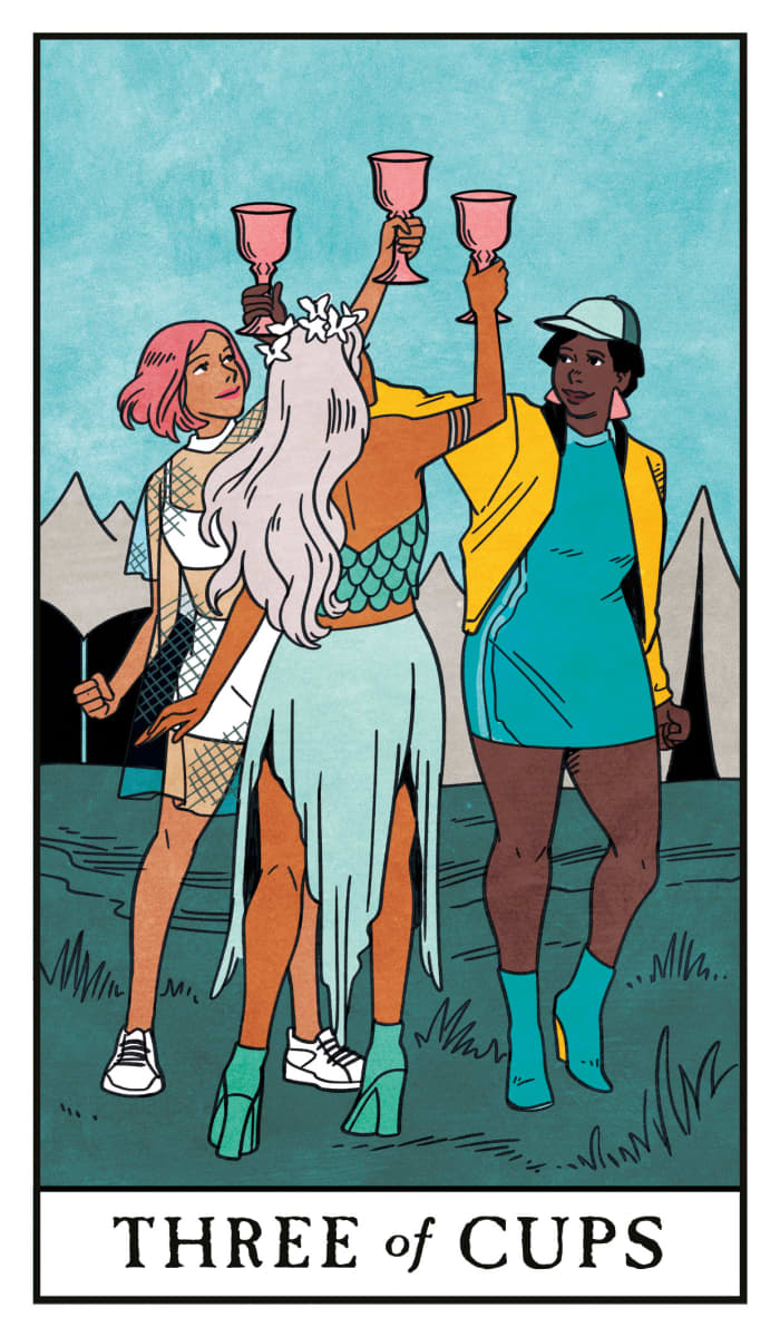 The Three of Cups is about a social circle. When three friends unite, they can collaborate and unify on a particular goal. This card is seen as positive and uplifting. You need the strength and support of your friends.