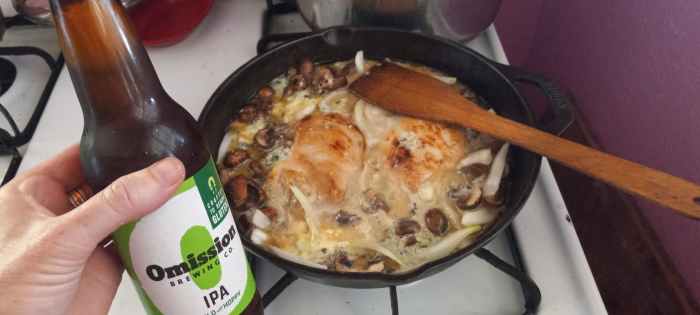 Don't forget to enjoy a cold beer while whipping up this blue cheese beer chicken.