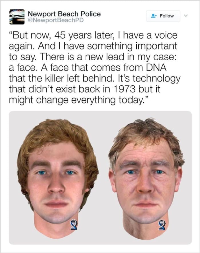 Newport Police Department uses Twitter and DNA phenotyping to solve decades-old murder of Linda Ann O’Keefe, murdered in July 1973
