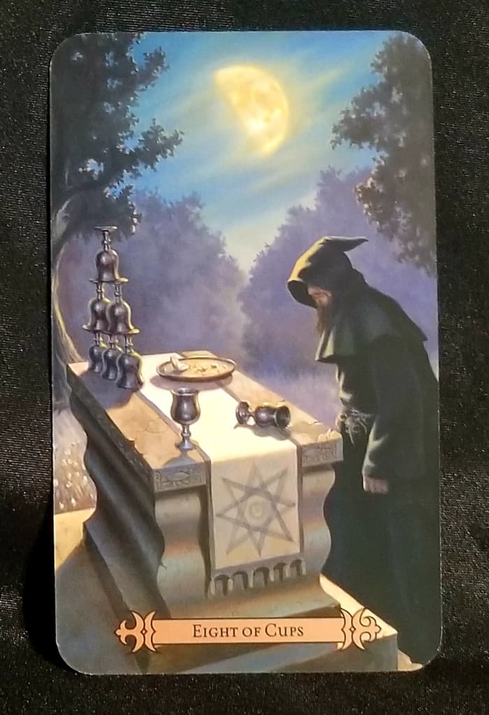 The Eight of Cups reveals where you are unsatisfied in your emotions. Things you once loved no longer serve or support you.