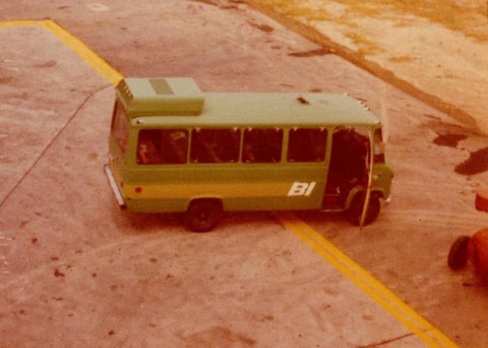 This was the bus that took the students to and from housing to the airport for training on-board real planes.