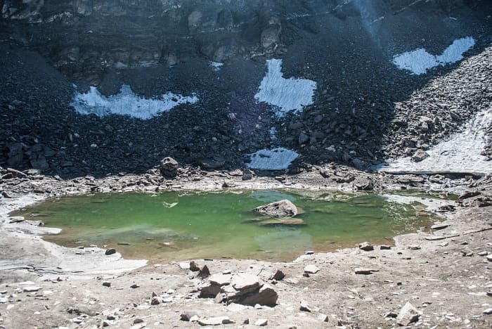 Roopkund Lake is a glacial lake, situated in the Himalayas, at an altitude of approximately 16,500 feet.