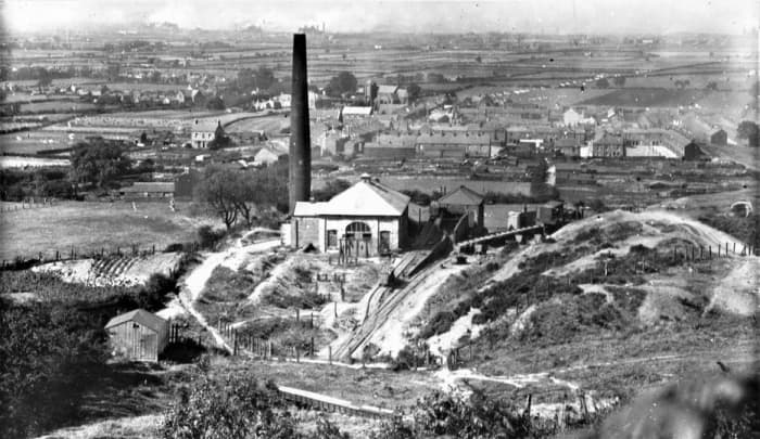 Overlooking Trustee Drift and gradient from Low Drum, Eston, late 19th Century before the station was opened in 1902 by the North Eastern Railway. Christ Church (centre background) had been built in the late 1870's, but looks newer in red brick