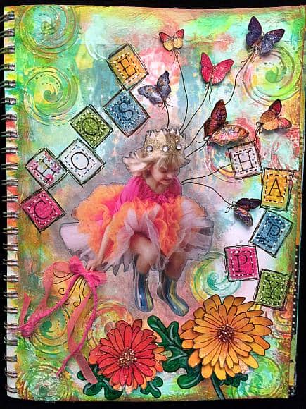 Mixed media art journal pages have different techniques and products used to create one creative journal page.