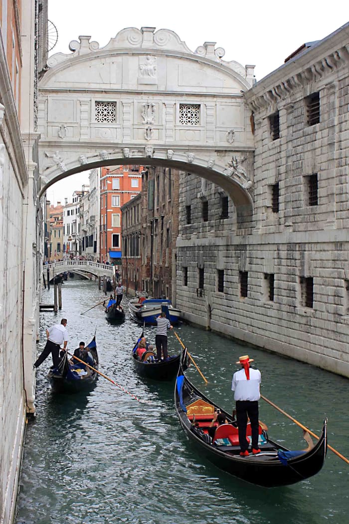 The Bridge of Sighs. On the left are the old law courts - part of the Doge's Palace in San Marco. On the right are the old prison cells.