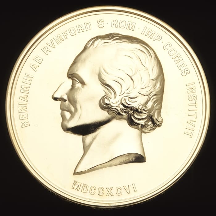 Rumford Medal. The Royal Society has awarded it biennially since the first years of the 19th century; winners have included some of the most famous names in science. Image courtesy Royal Society.