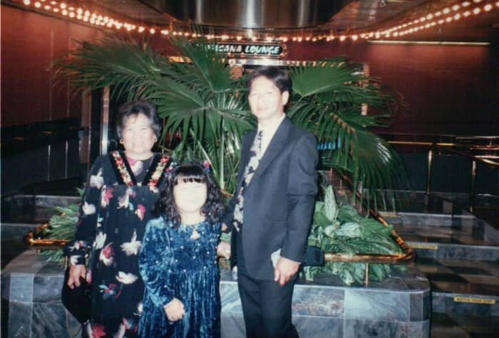 There's me and my late father and grandmother in front of the entrance of my favorite area of the Tropicale!