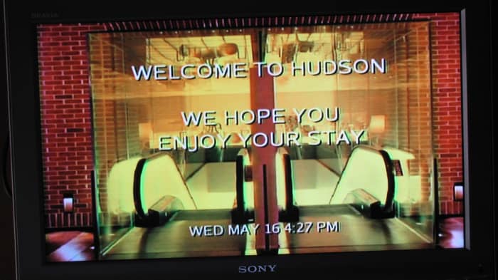 This was on our t.v. as we entered our hotel room. This is the escalator that takes you from the entrance of the hotel to the lobby.
