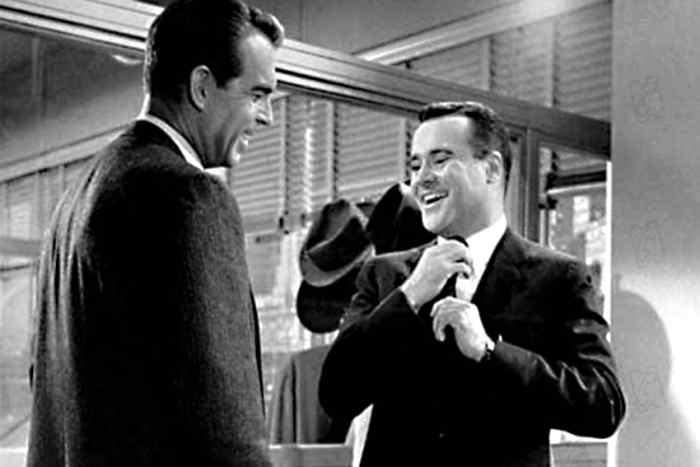 Fred MacMurray and Jack Lemmon. Mr Sheldrake, the Head of Personnel, sees a very bright future for C.C Baxter - if he cooperates