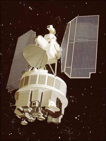 Artist's rendering of the general appearance of the NIMBUS series of satellites. Image courtesy Wikimedia Commons.